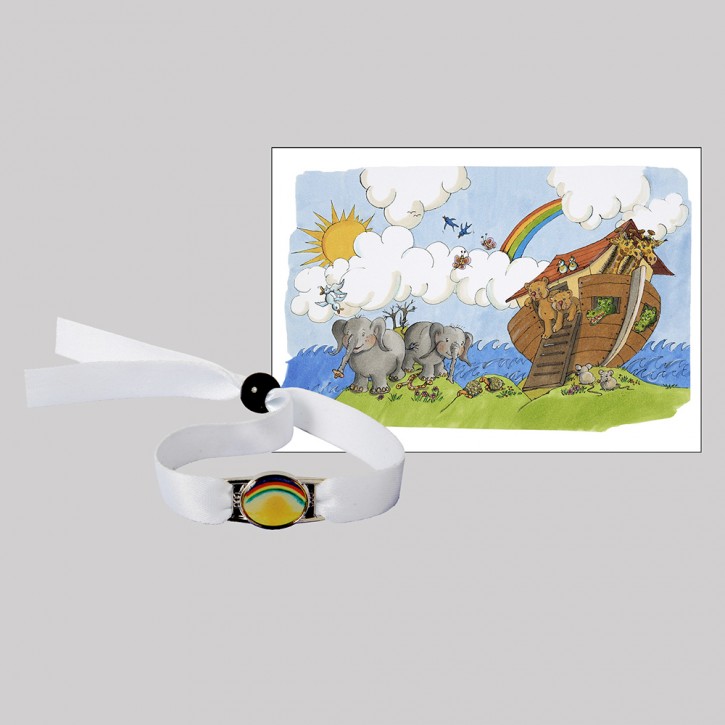 Kombi: Armband Regenbogen mit Metallplakette + 3D-Karte Arche Noah