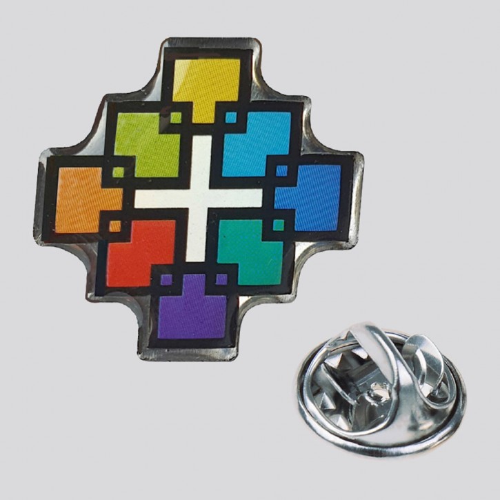 Pin Facettenkreuz farbig